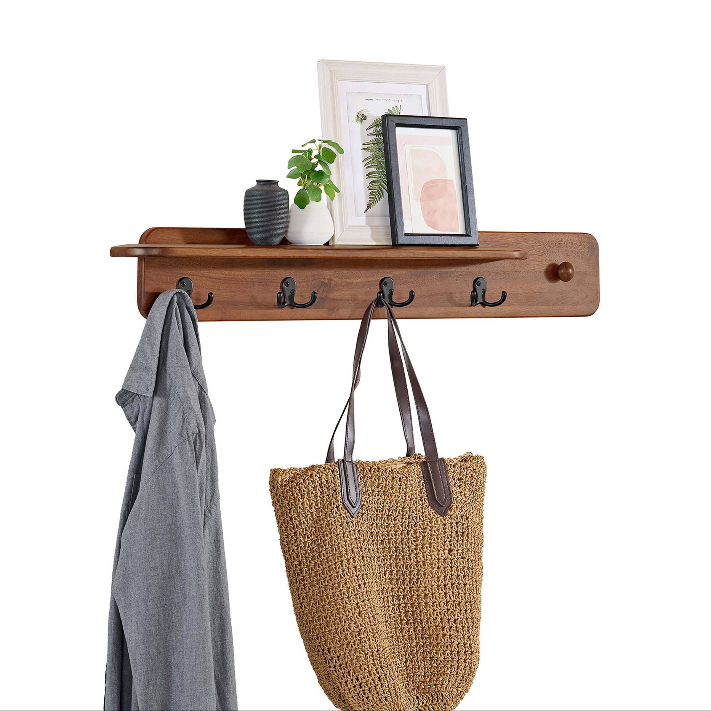 Amazon.com: Calais Solid Wood Wall Mount Coat Rack with Shelf & 4